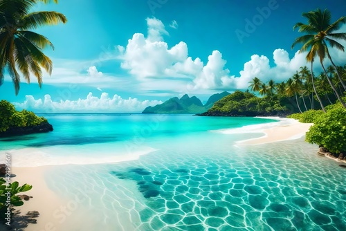 Tranquil beach scene. Exotic tropical beach landscape for background or wallpaper. Design of summer vacation holiday concept 