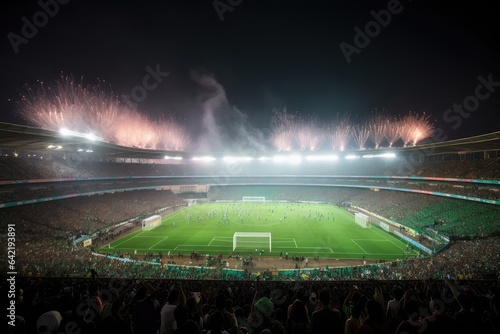 Vibrant soccer stadium with action and passionate fans., generative IA © JONATAS