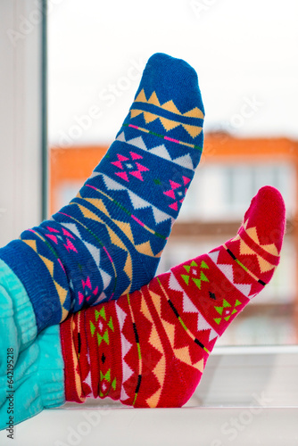 different socks. Colored socks