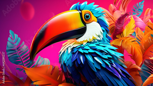 3D rendering of a tropical toucan bird in colorful digital art style.