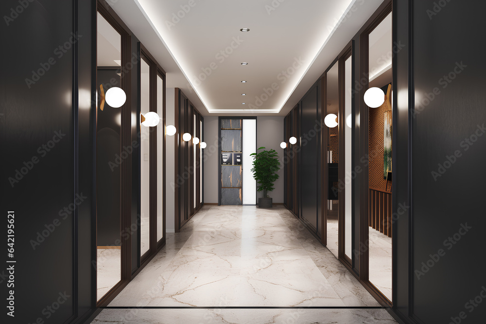 Classic style hallway interior in modern luxury house.