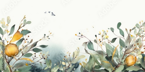 Beautiful abstract gold and green watercolor floral design background. beautiful Generative AI AIG32