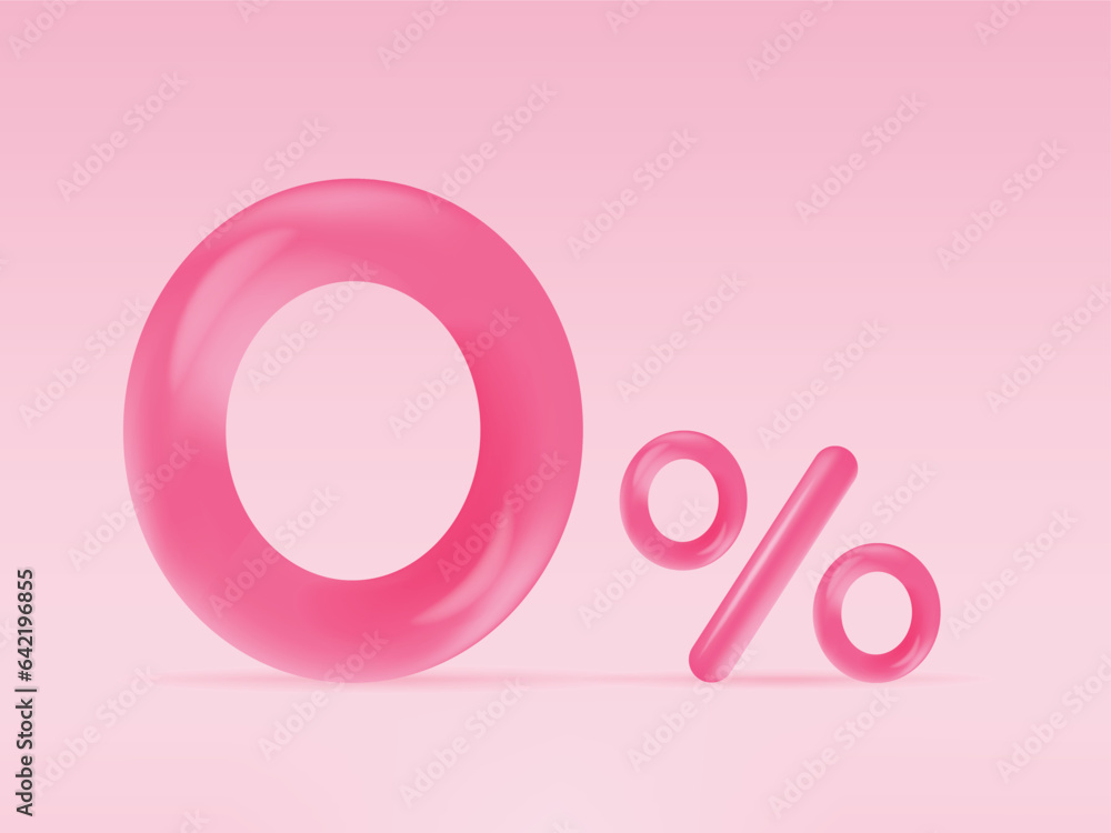 Zero percent pink on pink background. 3d render vector illustration. Zero percent pink on pink background. 3d render vector illustration.