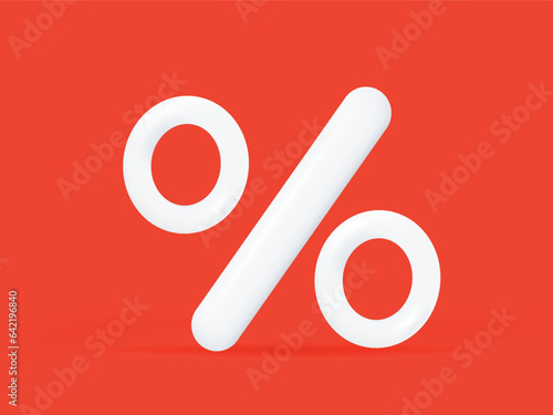 Zero percent white on a red background. 3d render vector illustration.