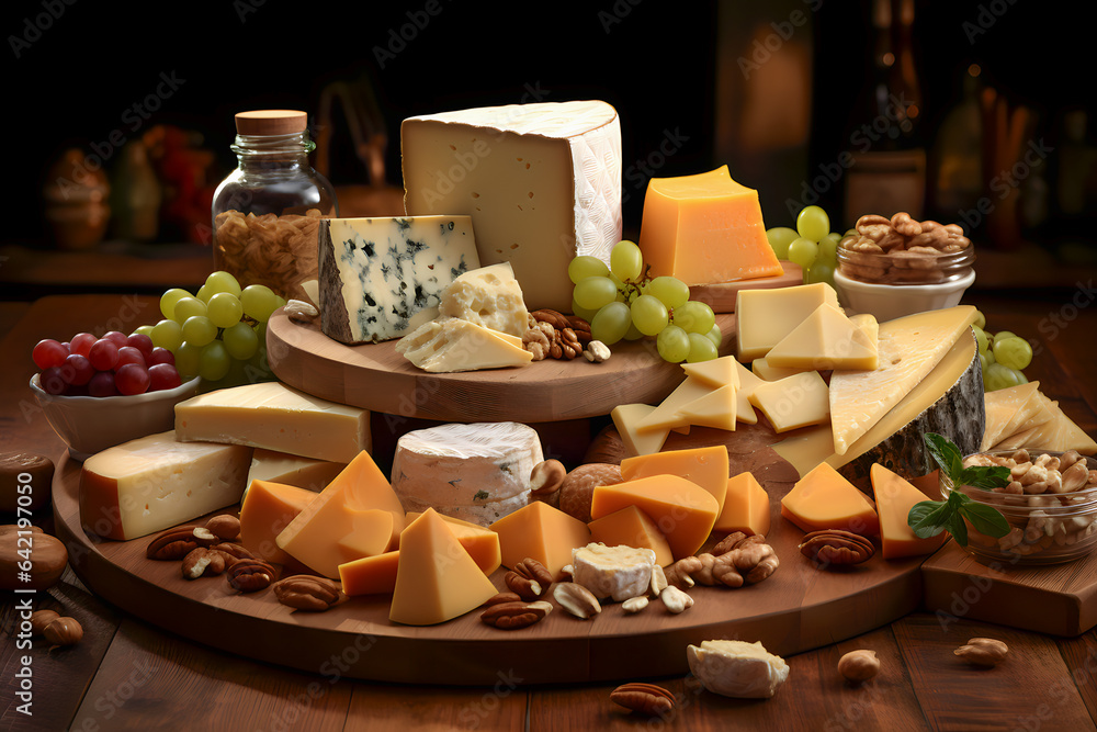 Cheese platter with different types of cheese 