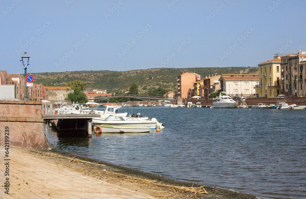 Boats in the harbour by the river Temo in Sardinia 
