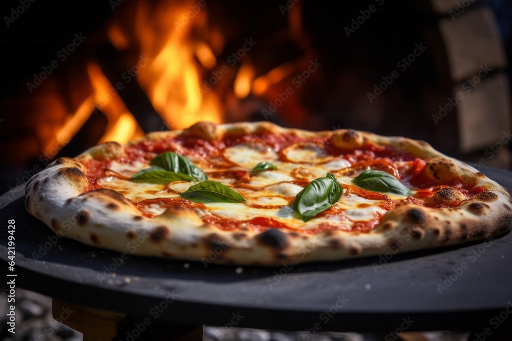 a delicious margheritta pizza made on a traditional oven