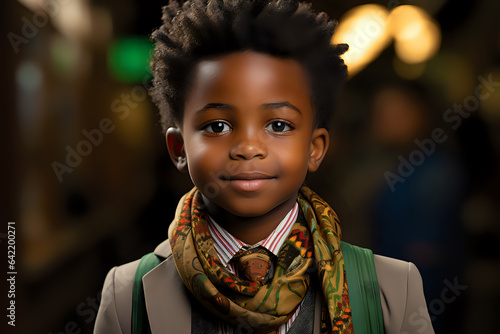 elementary school student african boy happy back to school