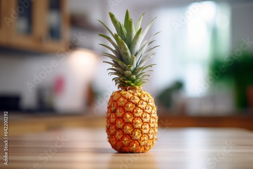 a fresh pineapple on a kitchen table 