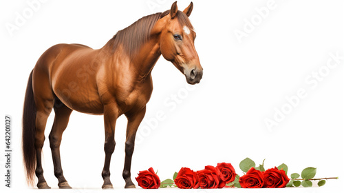 Horse with a flower isolated on white background
