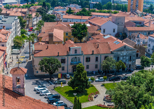 A view east from the clock tower above Tito Square over the rooftops of Koper, Slovenia in summertime