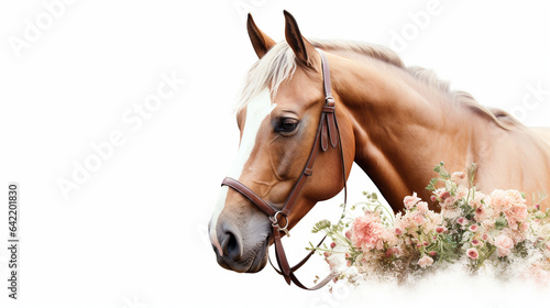 Horse with a flower isolated on white background © Ahtesham