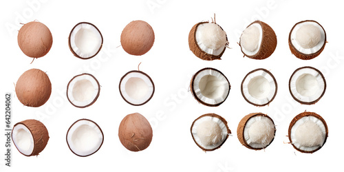 Top view of coconut dishes laid out in a row on a transparent background Coconut themed arrangement