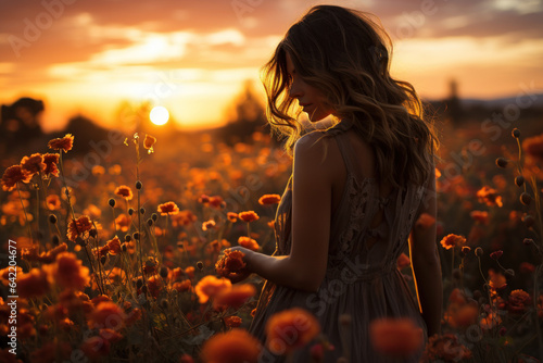 A photographer captures a stunning sunset over a field of wildflowers, demonstrating the beauty of nature's spectacle on your doorstep. Generative Ai.