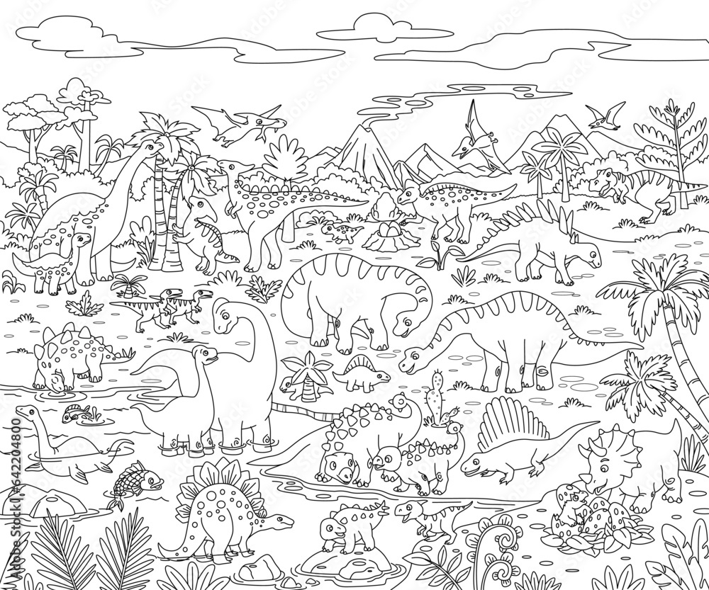 Dynosaur Doodle Line Art Coloring Page