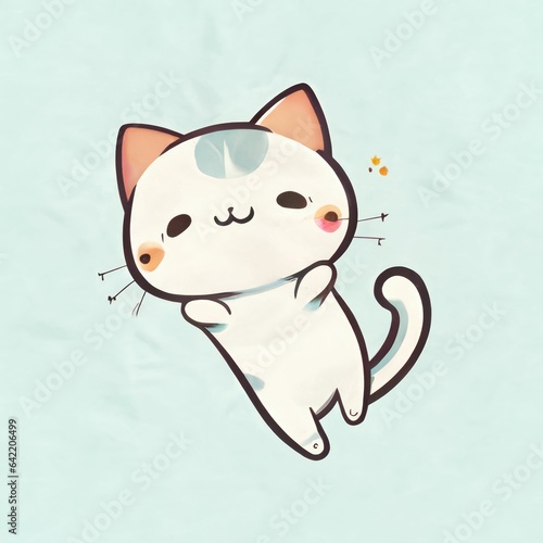 Whimsical Feline Emoticon: Simplified White Lines Depicting a Playful Cat with Full Body and Feminine Features
