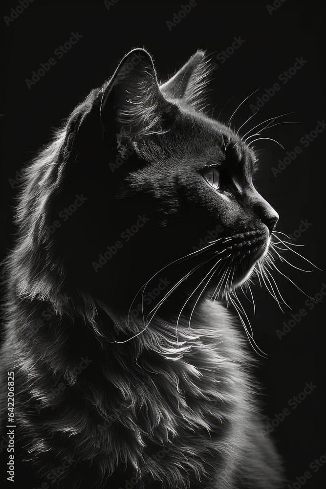 kitty cat silhouette contour black white backlit motion tattoo professional photography