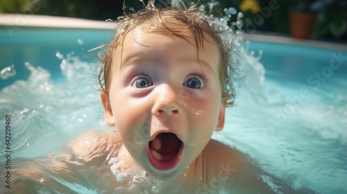 Surprised baby immersed in ...