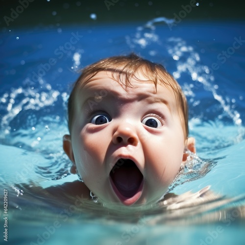 Surprised baby immersed in ...