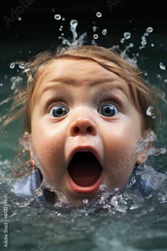 Surprised baby immersed in ...