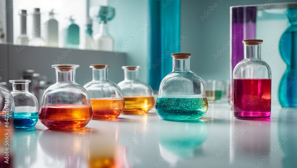 Glass flasks in the laboratory Glass flasks in the laboratory