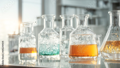 Glass flasks in the laboratory