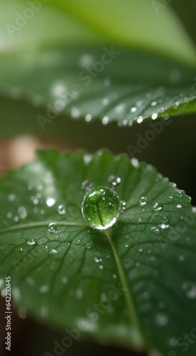 water drops on green leaf, leaf with drops, green leaf background