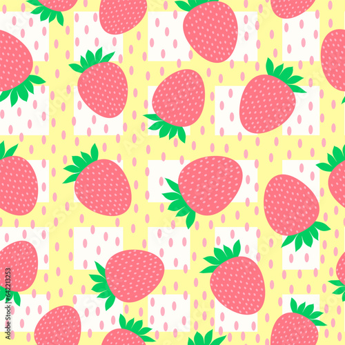 strawberries with seeds and square shapes stripes seamless pattern