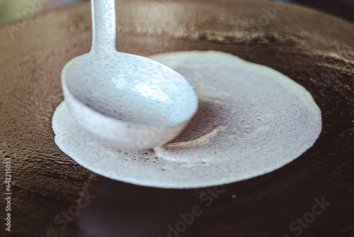 Bilde på lerret breton galette. buckwheat crepe. making buckwheat pancakes.