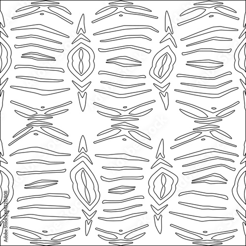 White background with black pattern. Texture with figures from lines.Line shape design.Abstract background for web page, textures, card, poster, fabric, textile. Monochrome graphic repeating design. 