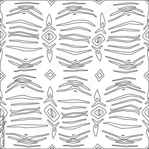 White background with black pattern. Texture with figures from lines.Line shape design.Abstract background for web page, textures, card, poster, fabric, textile. Monochrome graphic repeating design. 