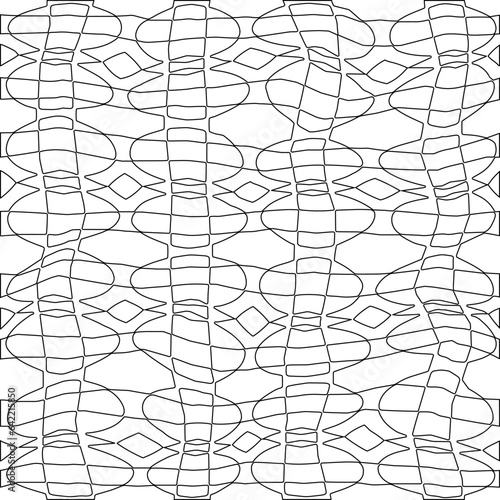 White background with black pattern. Texture with figures from lines.Line shape design.Abstract background for web page, textures, card, poster, fabric, textile. Monochrome graphic repeating design. 