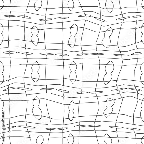 White background with black pattern. Texture with figures from lines.Line shape design.Abstract background for web page, textures, card, poster, fabric, textile. Monochrome graphic repeating design. 