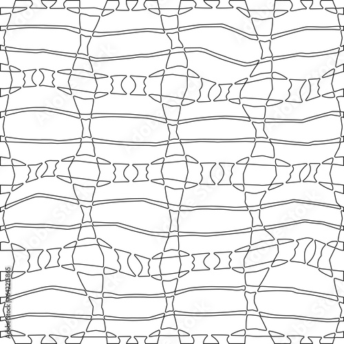 White background with black pattern. Texture with figures from lines.Line shape design.Abstract background for web page, textures, card, poster, fabric, textile. Monochrome graphic repeating design. 