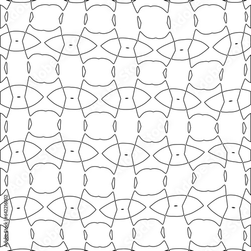 White background with black pattern. Texture with figures from lines.Line shape design.Abstract background for web page, textures, card, poster, fabric, textile. Monochrome graphic repeating design. 