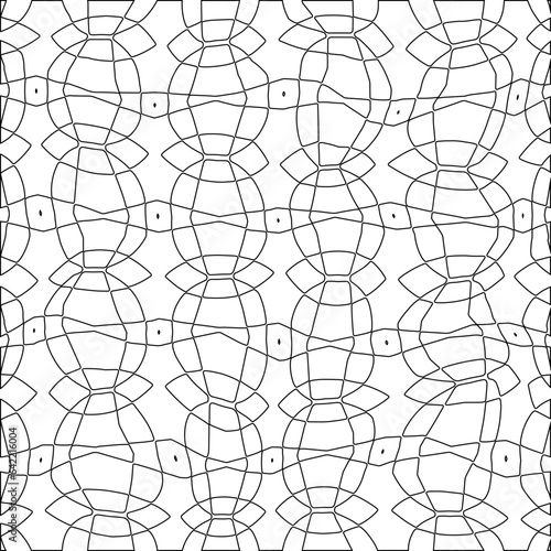 White background with black pattern. Texture with figures from lines.Line shape design.Abstract background for web page, textures, card, poster, fabric, textile. Monochrome graphic repeating design. 