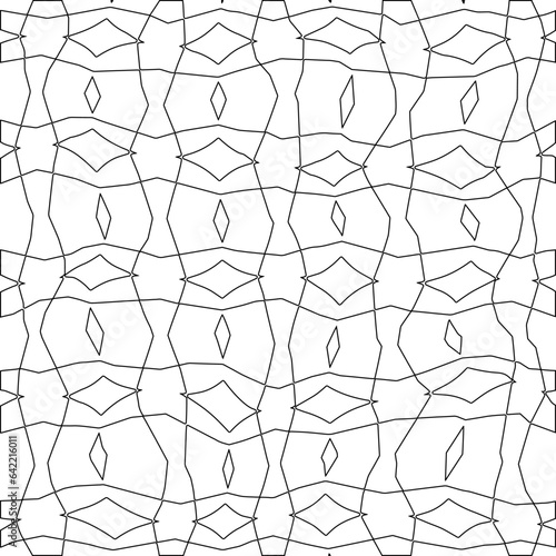 White background with black pattern. Texture with figures from lines.Line shape design.Abstract background for web page, textures, card, poster, fabric, textile. Monochrome graphic repeating design. 