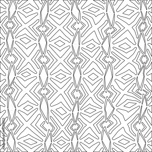 White background with black pattern. Texture with figures from lines.Line shape design.Abstract background for web page, textures, card, poster, fabric, textile. Monochrome graphic repeating design. 