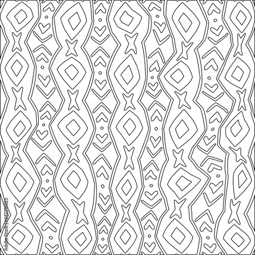 White background with black pattern. Texture with figures from lines.Line shape design.Abstract background for web page, textures, card, poster, fabric, textile. Monochrome graphic repeating design. 