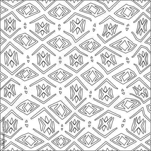 White background with black pattern. Texture with figures from lines.Line shape design.Abstract background for web page, textures, card, poster, fabric, textile. Monochrome graphic repeating design. 