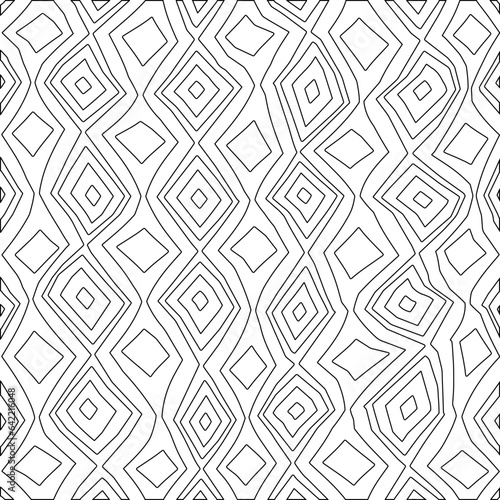 White background with black pattern. Texture with figures from lines.Line shape design.Abstract background for web page, textures, card, poster, fabric, textile. Monochrome graphic repeating design. 