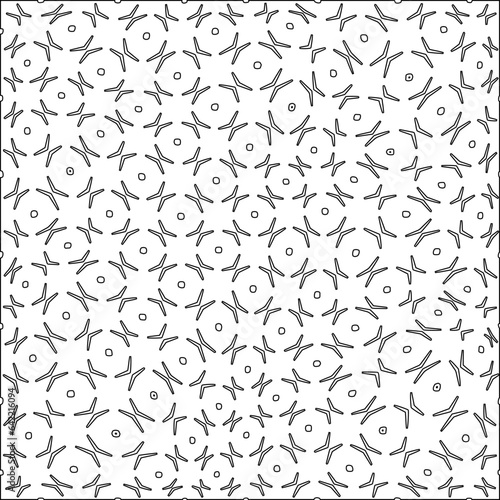 White background with black pattern. Texture with figures from lines.Line shape design.Abstract background for web page, textures, card, poster, fabric, textile. Monochrome graphic repeating design. 
