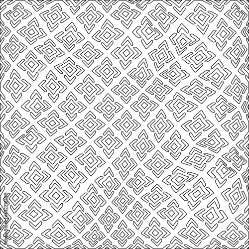 White background with black pattern. Texture with figures from lines.Line shape design.Abstract background for web page, textures, card, poster, fabric, textile. Monochrome graphic repeating design. 