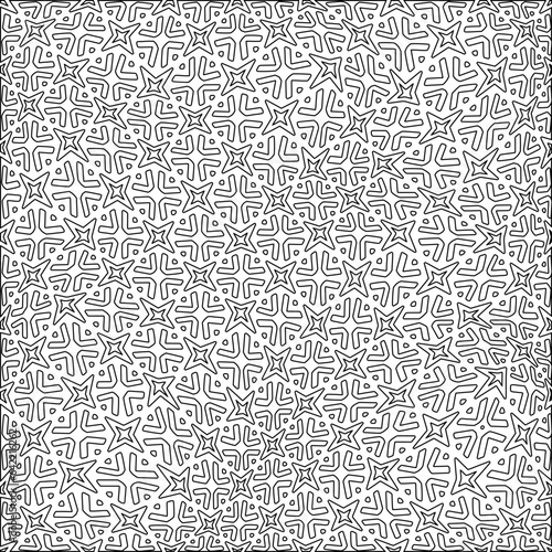 White background with black pattern. Texture with figures from lines.Line shape design.Abstract background for web page, textures, card, poster, fabric, textile. Monochrome graphic repeating design. 
