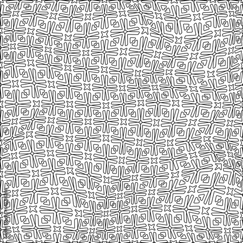 White background with black pattern. Texture with figures from lines.Line shape design.Abstract background for web page, textures, card, poster, fabric, textile. Monochrome graphic repeating design. 