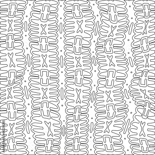 White background with black pattern. Texture with figures from lines.Line shape design.Abstract background for web page, textures, card, poster, fabric, textile. Monochrome graphic repeating design. 
