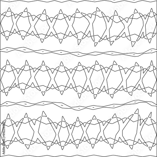 White background with black pattern. Texture with figures from lines.Line shape design.Abstract background for web page, textures, card, poster, fabric, textile. Monochrome graphic repeating design. 