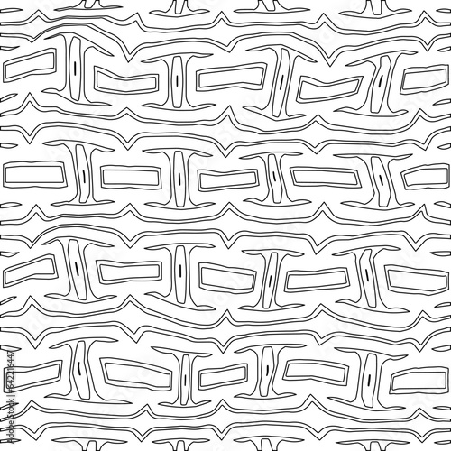 White background with black pattern. Texture with figures from lines.Line shape design.Abstract background for web page, textures, card, poster, fabric, textile. Monochrome graphic repeating design. 