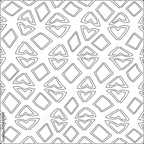 White background with black pattern. Texture with figures from lines.Line shape design.Abstract background for web page, textures, card, poster, fabric, textile. Monochrome graphic repeating design. 