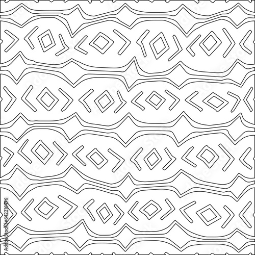 White background with black pattern. Texture with figures from lines.Line shape design.Abstract background for web page, textures, card, poster, fabric, textile. Monochrome graphic repeating design. 
